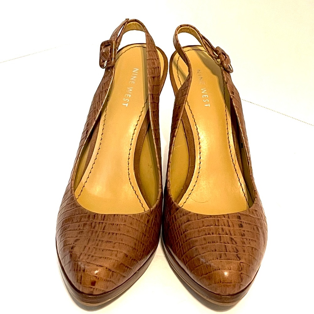 Vintage Nine West Y2K Realluvo Brown Faux Crocodile Leather High Heel Shoes